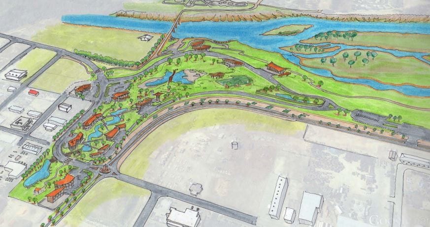 Initial rendering of RIVERFRONT at las colonias PARK, an outdoor rec oriented business park in Grand Junction, CO